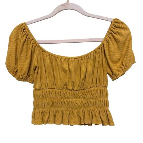 Milkmaid Puff Sleeve Peplum Top Womens Medium Mustard Yellow Cottagecore Peasant - Picture 3 of 5